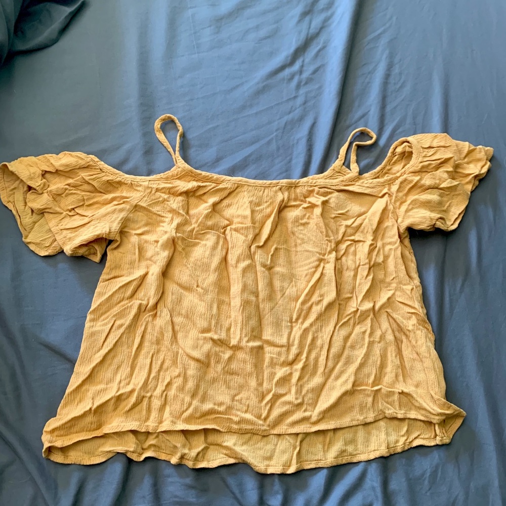 Mustard yellow cold shoulder crop